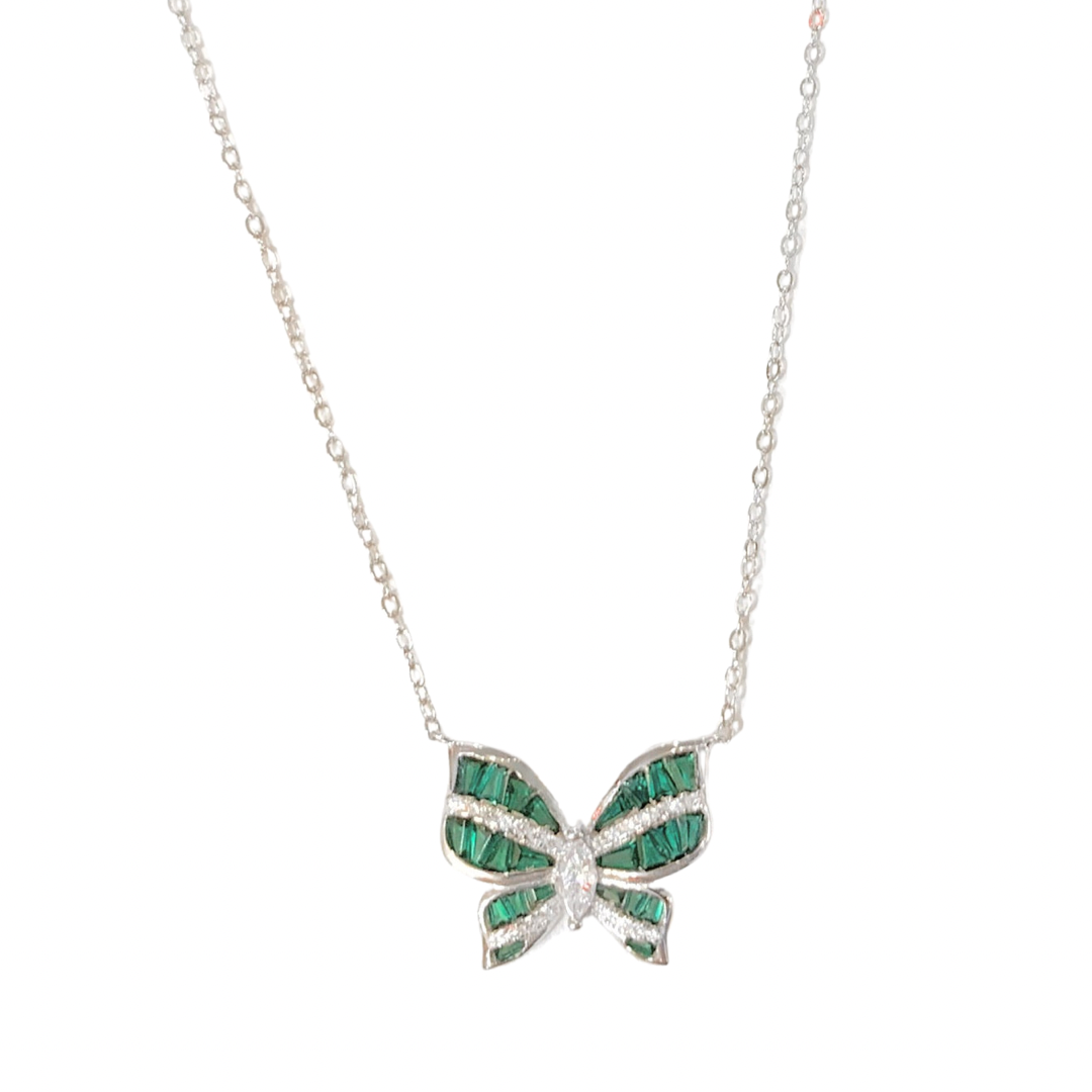 EMERALD SILVER BUTTERFLY necklace