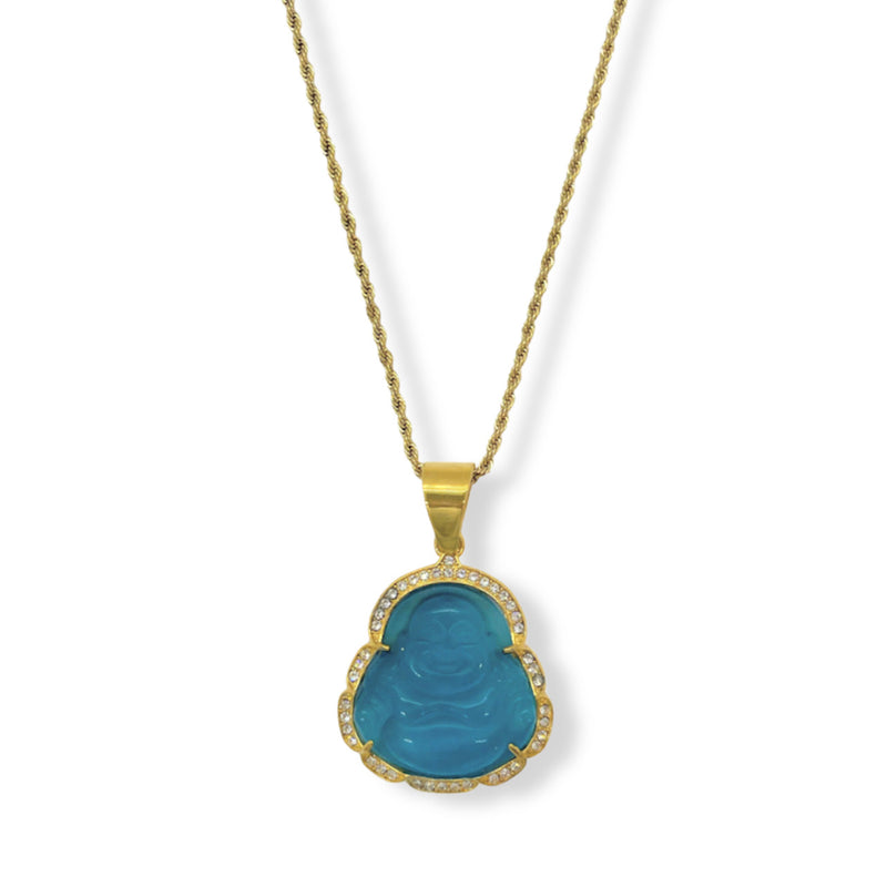 LIGHT BLUE BUDDHA GOLD STEEL necklace