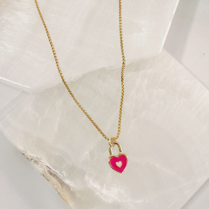 HOT PINK HEART LOCK SUPER MINI necklace