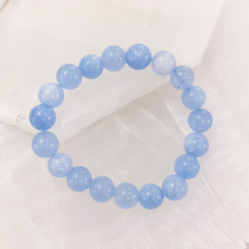 10MM SEA BLUE AQUAMARINE BEADED bracelet