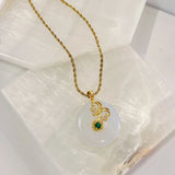 CIRCLE BUTTERFLY II WHITE JADE necklace