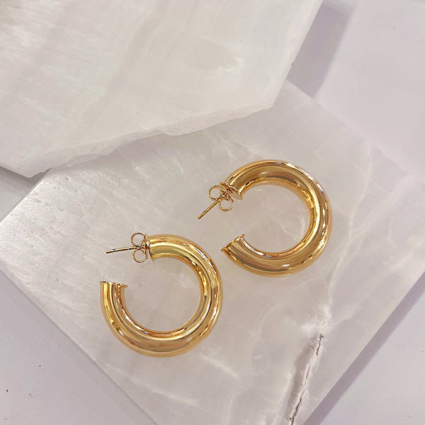 GOLD TUBE HOOP earrings