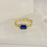 GOLD BLUE SAPPHIRE CUBAN ring