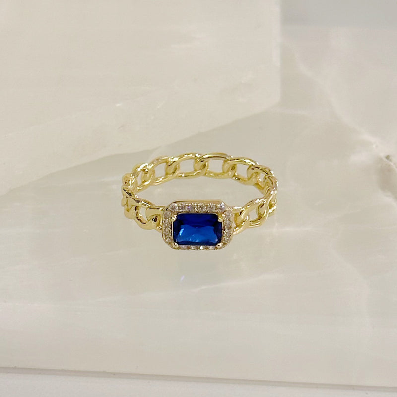 GOLD BLUE SAPPHIRE CUBAN ring