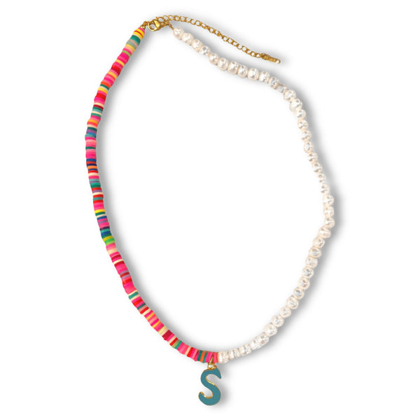 CUSTOM INITIAL PEARL & COLOR BEADED necklace