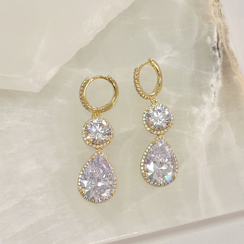 GOLD DOUBLE CRYSTAL TEARDROP earrings