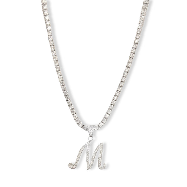 SILVER ICY INITIAL CURSIVE TENNIS necklace