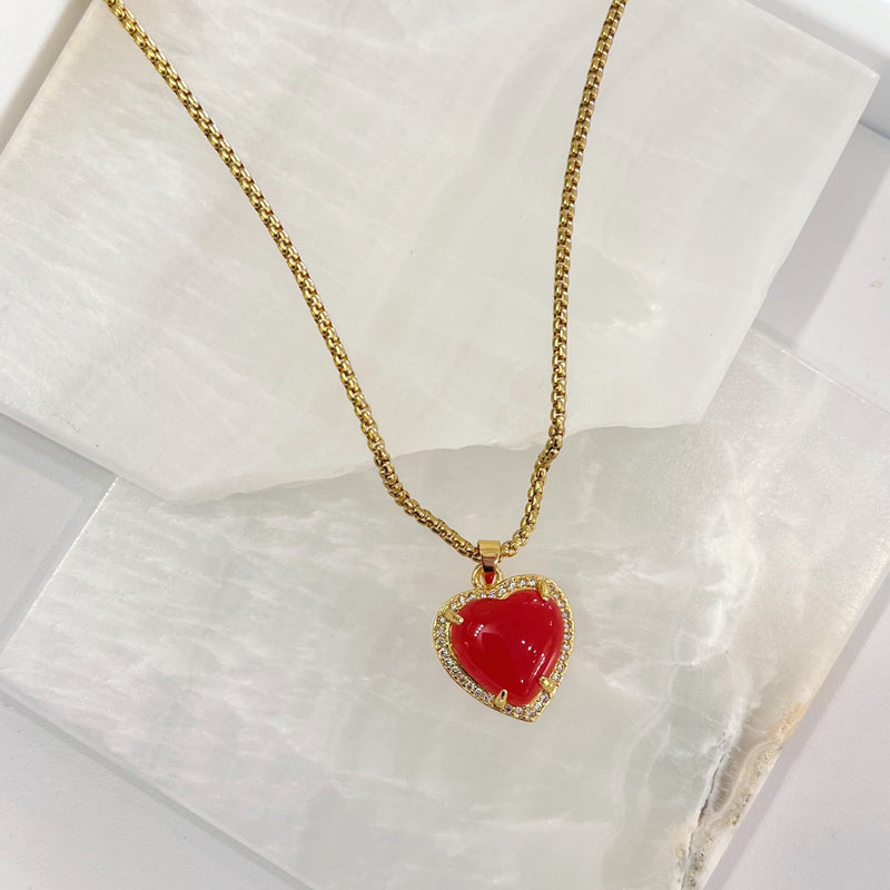 CRYSTAL HEART RED JADE necklace