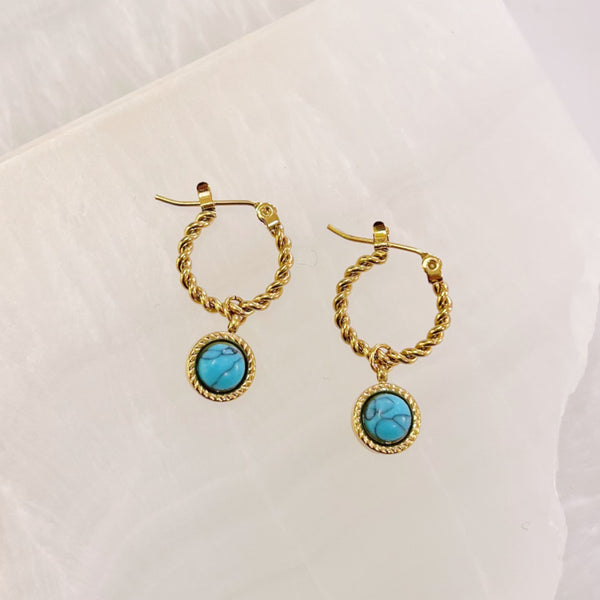 TURQUOISE ROUND DROP HOOP earrings