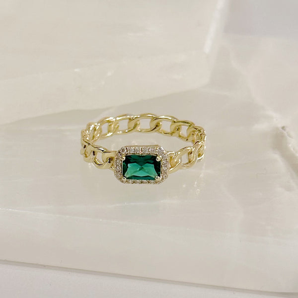 GOLD EMERALD CUBAN ring