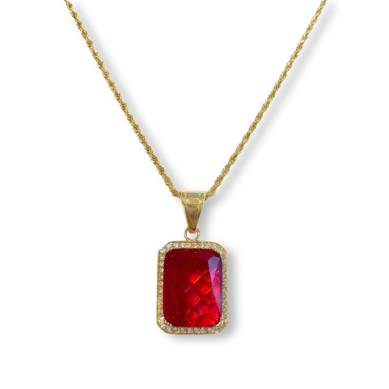Classic Two-Stone Round Shaped Red Ruby and Diamond Pendant – goodmark