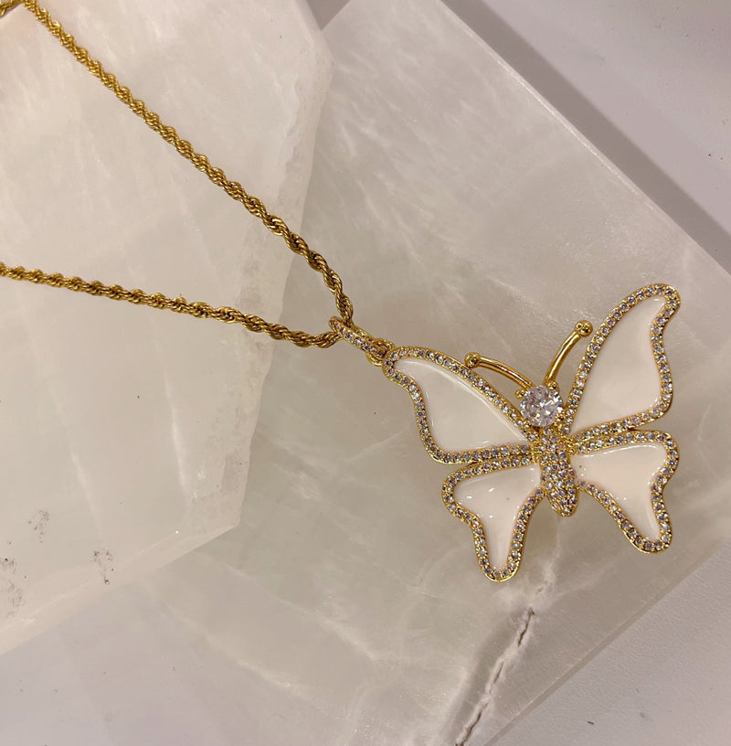 WHITE YARA BUTTERFLY necklace