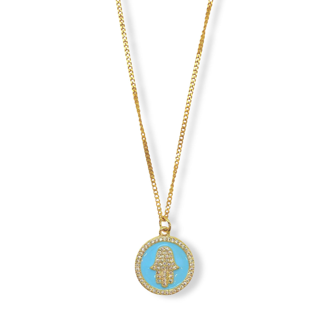LIGHT BLUE HAMSA CIRCLE MINI necklace