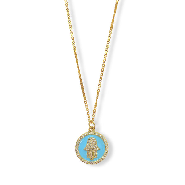 LIGHT BLUE HAMSA CIRCLE MINI necklace