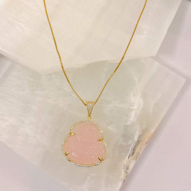 GOLD CRYSTAL PINK BUDDHA necklace