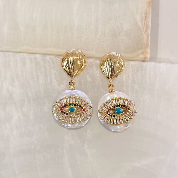 MULTI COLOR CRYSTAL EYE PEARL earrings