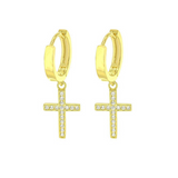 CRYSTAL CROSS HUGGIE HOOP earrings
