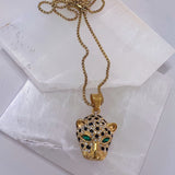 GREEN EYE PANTHER HEAD necklace