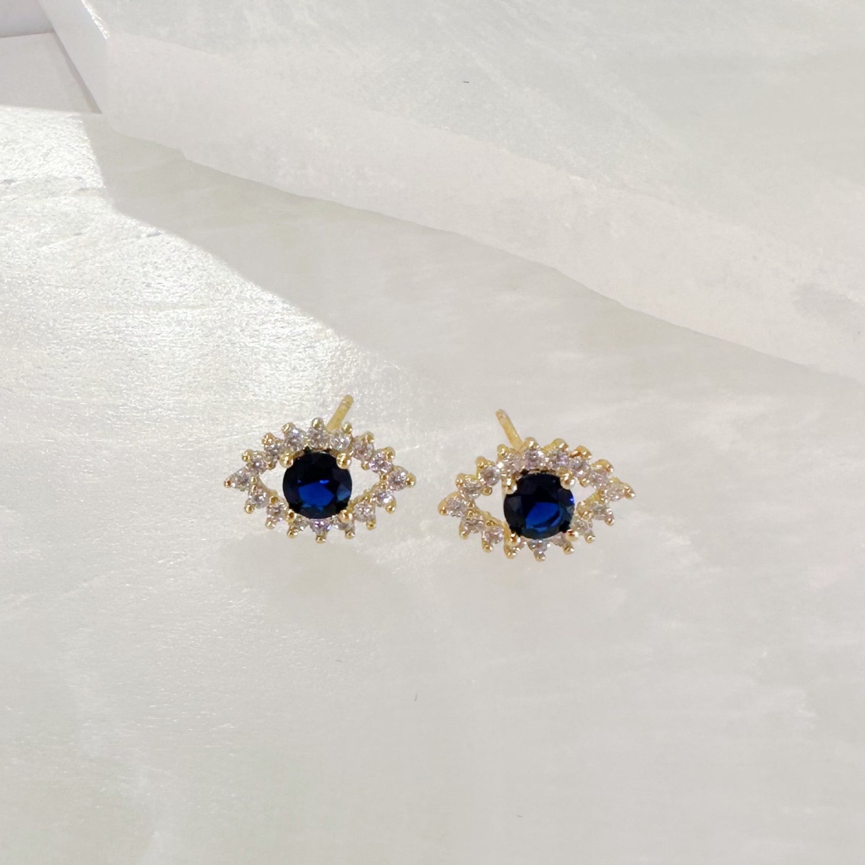 CRYSTAL SAPPHIRE EVIL EYE STUD earrings