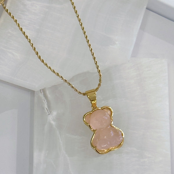 LIGHT PINK TEDDY BEAR necklace