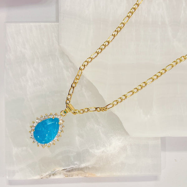 CRYSTAL TEARDROP BLUE JADE necklace