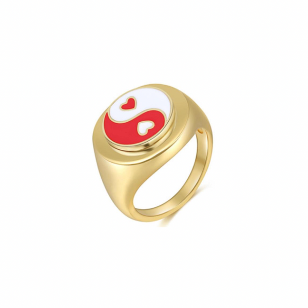 RED YIN YANG HEART ring