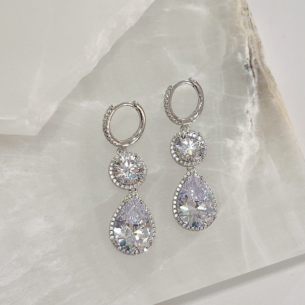 SILVER DOUBLE CRYSTAL earrings