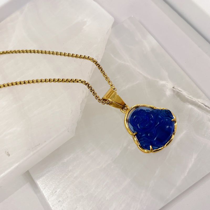 DARK BLUE BUDDHA MINI STEEL necklace