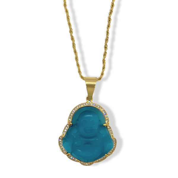 LIGHT BLUE BUDDHA XL STEEL necklace