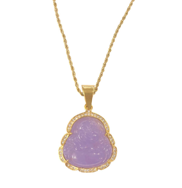 LAVENDER BUDDHA GOLD STEEL necklace