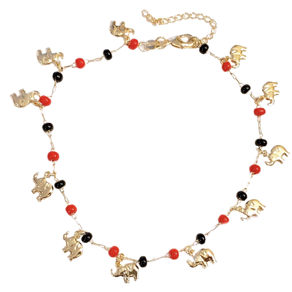 ELEPHANT RED & BLACK BEADED anklet