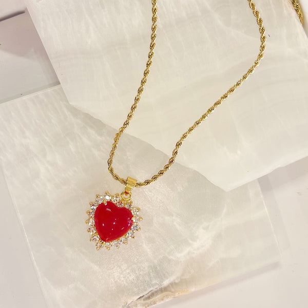 CRYSTAL HEART II RED JADE necklace