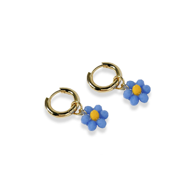 BLUE FLOWER DANGLE HOOP earrings