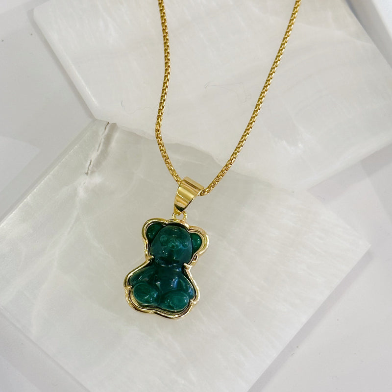 DARK GREEN TEDDY BEAR necklace