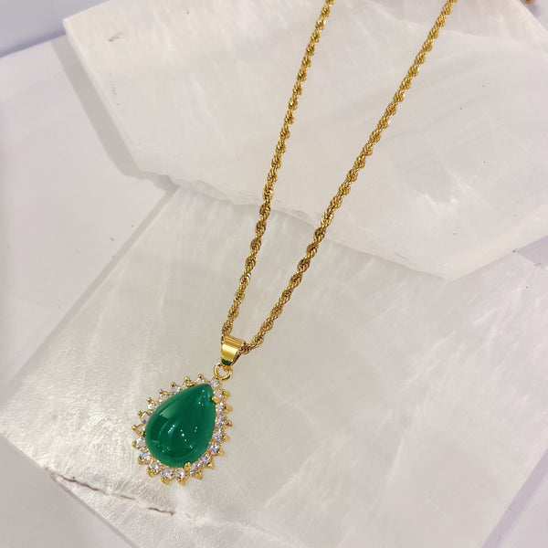 CRYSTAL TEARDROP JADE MINI necklace