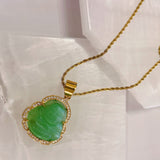 PASTEL GREEN BUDDHA GOLD STEEL necklace