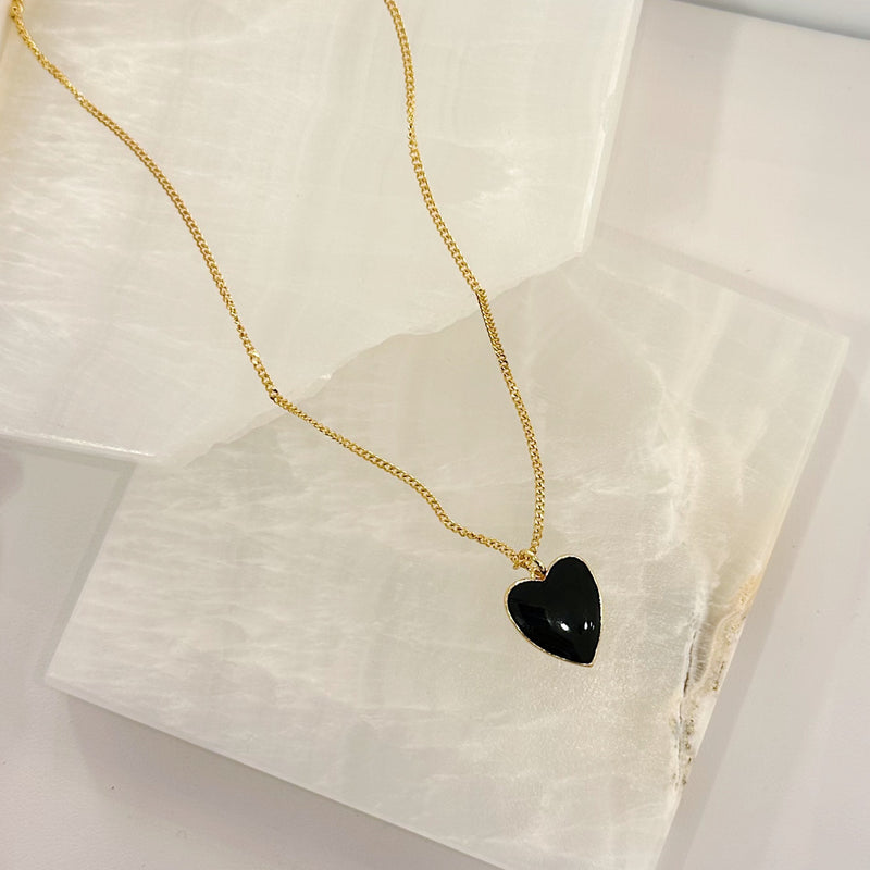 Charming Heart Shaped Black Onyx Necklace- Gold or Silver – Buddha Blossom  Jewels