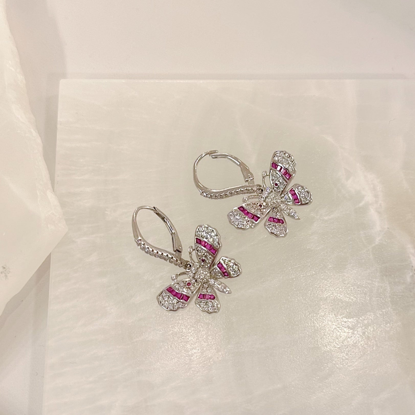 PINK SAPPHIRE DRAGONFLY DANGLE earrings