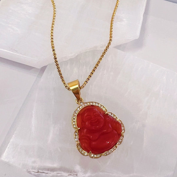 RED BUDDHA GOLD STEEL necklace