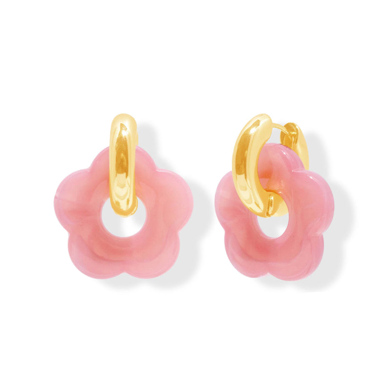 PINK FLOWER HOOP earrings
