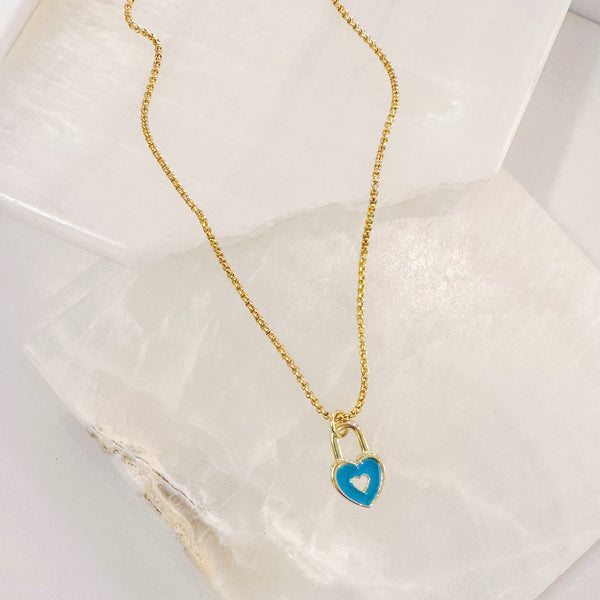 LIGHT BLUE HEART LOCK SUPER MINI necklace