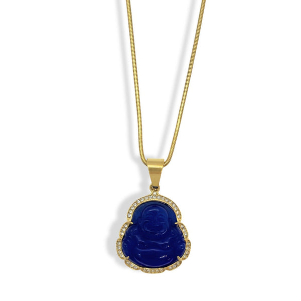 DARK BLUE BUDDHA GOLD STEEL necklace