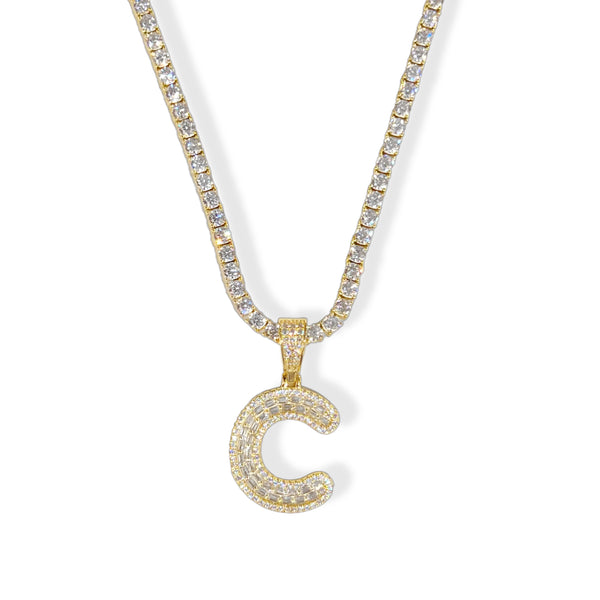 GOLD ICY INITIAL BAGUETTE II TENNIS necklace