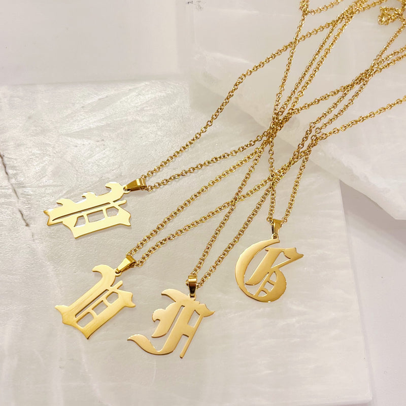 GOLD OLD ENGLISH INITIAL necklace