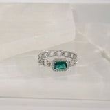 SILVER EMERALD CUBAN SILVER ring