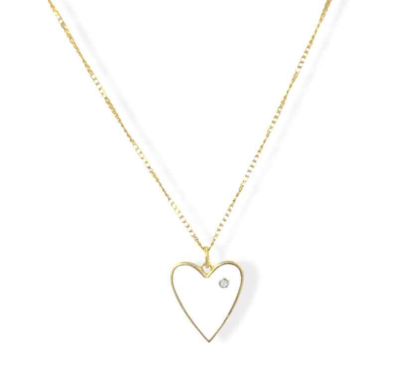 ENAMEL WHITE HEART STONE necklace