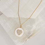 ENAMEL LARGE CIRCLE WHITE HEART necklace