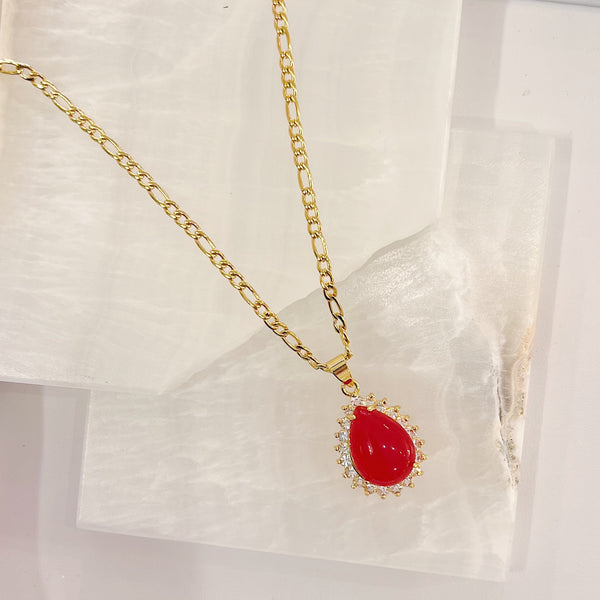 CRYSTAL TEARDROP MINI RED JADE necklace