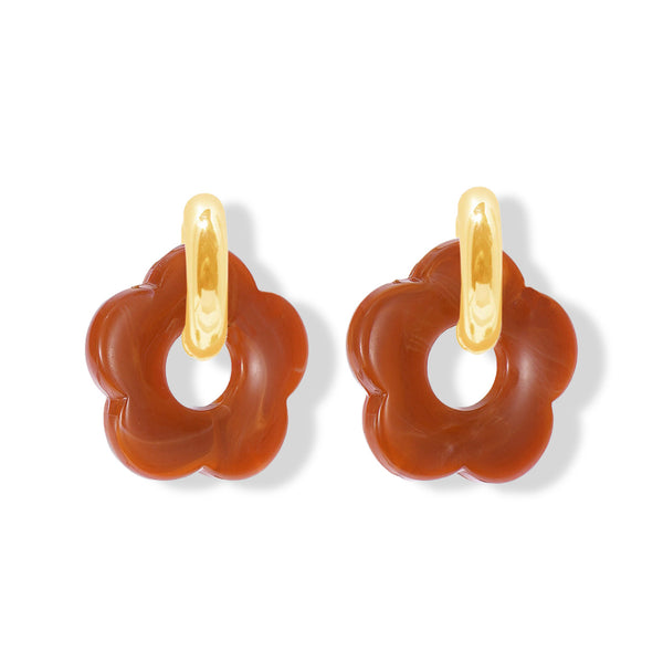 BROWN FLOWER HOOP earrings