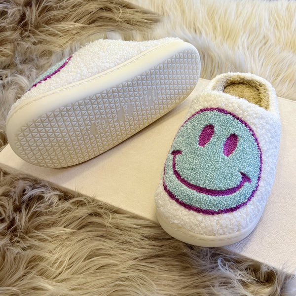 COZY BLUE SMILEY slippers